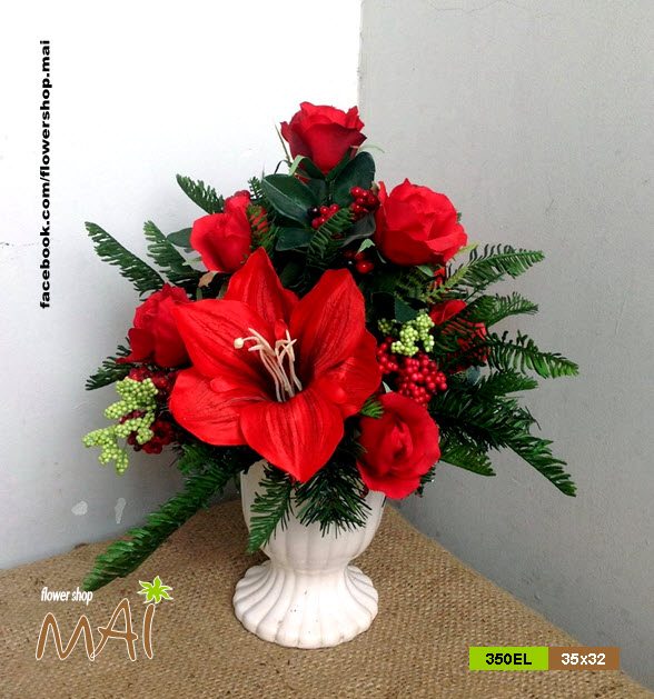 Bình hoa giả Noel sắc đỏ 350EL