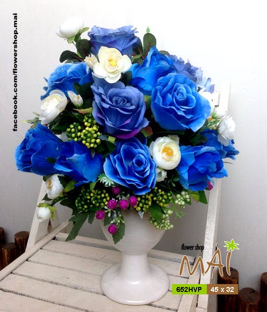 Ly hoa hồng xanh giả 45 cm 652HVP